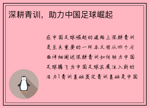 深耕青训，助力中国足球崛起